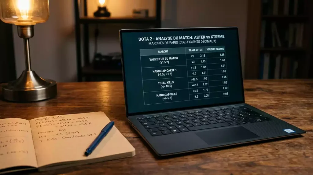Comparativa de cuotas de Dota 2 en pantalla de operador de apuestas
